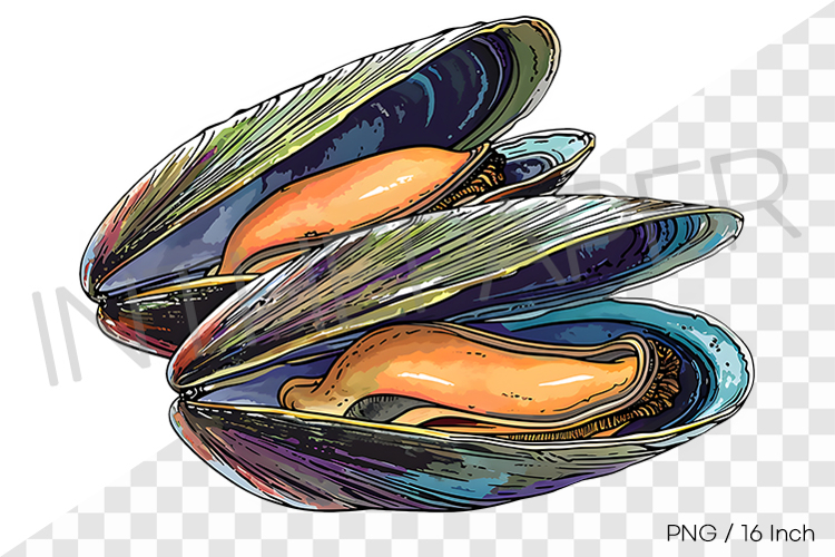 Smooth glossy black mussel PNG clam clipart marine cartoon