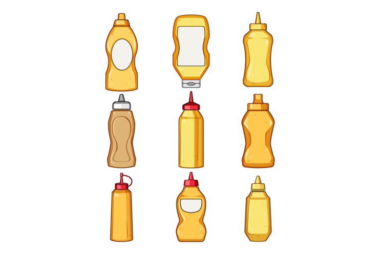 Collection of sauce bottles with blank labels for condiments