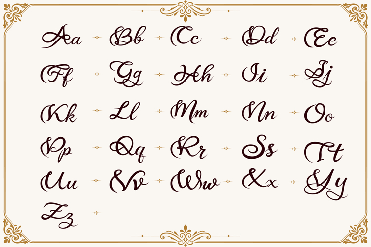 Elegant Vintage Calligraphy Alphabet Complete Set A-Z