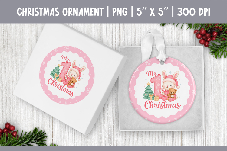 My First Christmas Sublimation | Pink Round Ornament Design