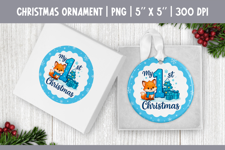 My First Christmas Sublimation | Blue Round Ornament Design