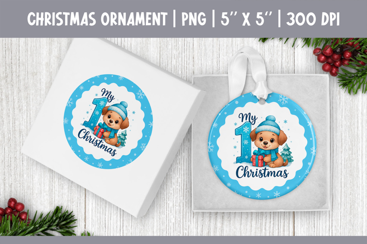 My First Christmas Sublimation | Blue Round Ornament Design