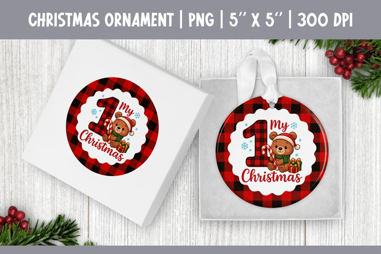 My First Christmas Sublimation | Red Plaid Ornament Design