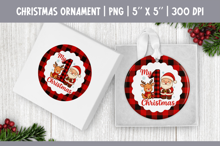 My First Christmas Sublimation | Red Plaid Ornament Design