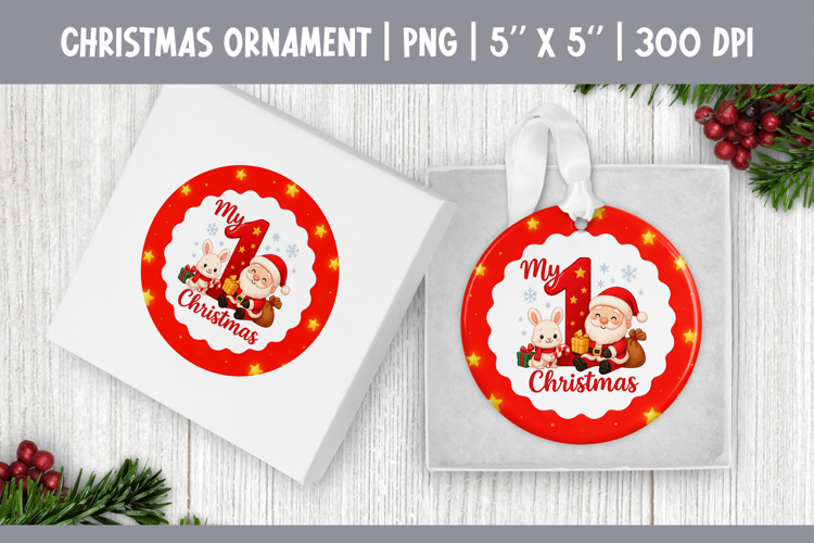 My First Christmas Sublimation | Red Star Ornament Design