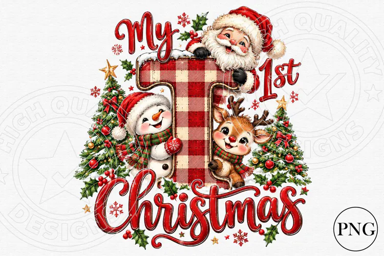 My 1st Christmas PNG | Cute Santa Snowman & Reindeer Baby