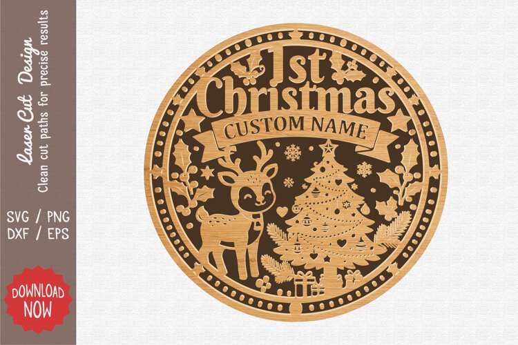 My 1st Christmas SVG | Custom Name Reindeer & Christmas Tree example image 1