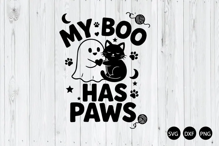 My Boo Has Paws SVG, Halloween Ghost Cat SVG