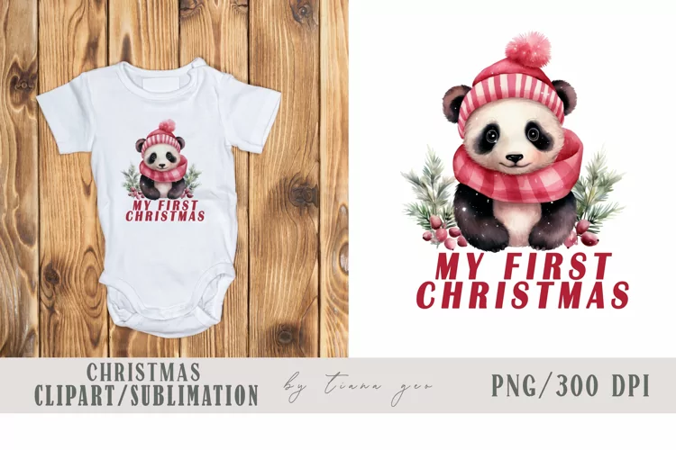 My first Christmas panda sublimation- 1 png file