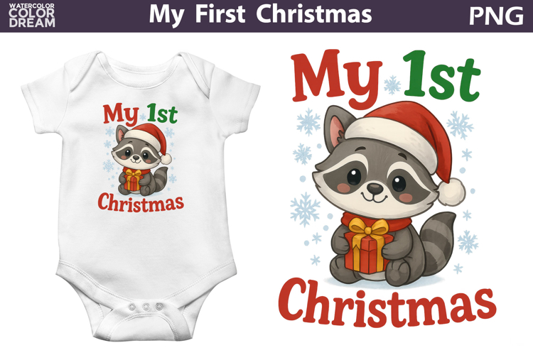 My First Christmas Sublimation | Cute Raccoon Clipart