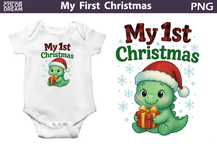 My First Christmas Sublimation | Cute Dinosaur Clipart