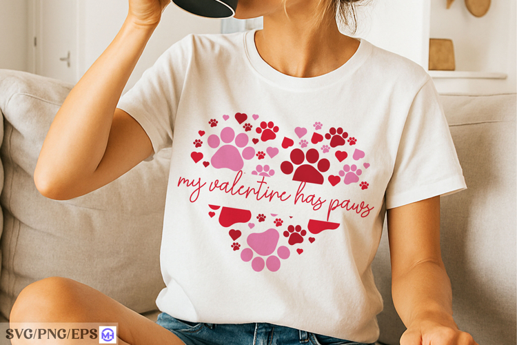 Valentine Paws Love SVG PNG T-shirt Design