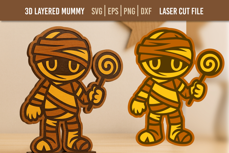 3D Layered Mummy Holding Lollipop for Halloween Decoration