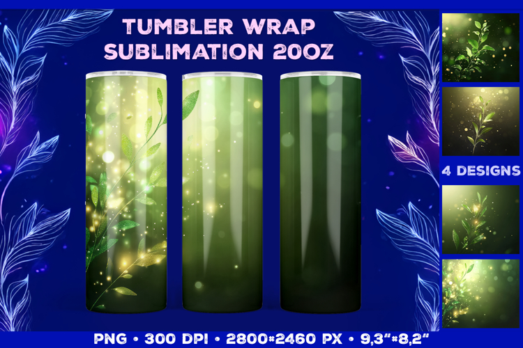 Tumbler Wrap Sublimation Design with Mystic Botanical Glow