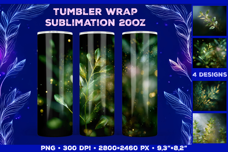 Tumbler Wrap Sublimation Design with Mystic Botanical Glow