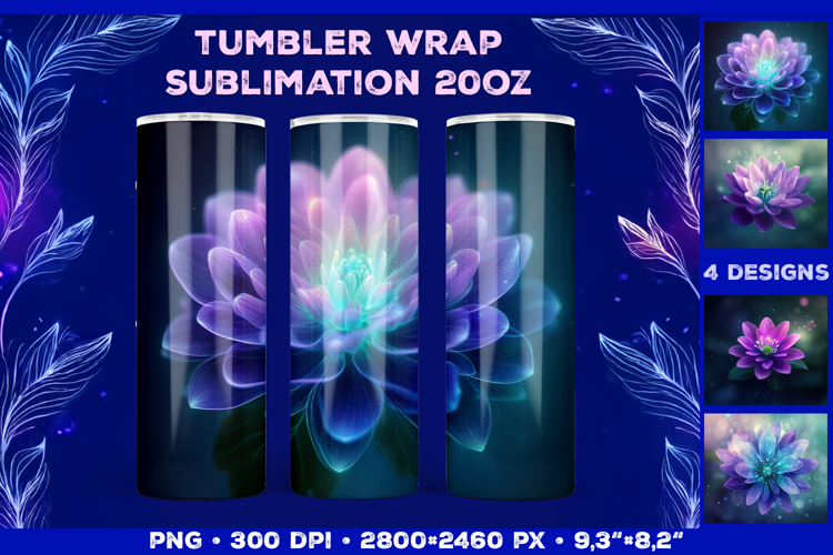 Tumbler Wrap Sublimation Design with Mystic Botanical Glow