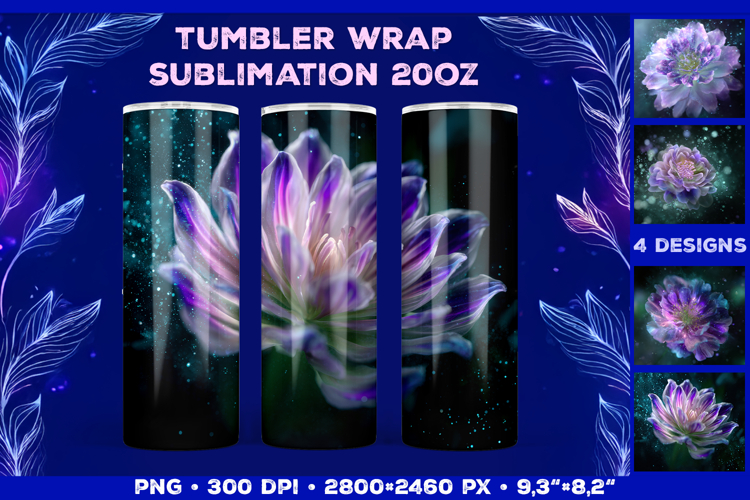 Tumbler Wrap Sublimation Design with Mystic Botanical Glow