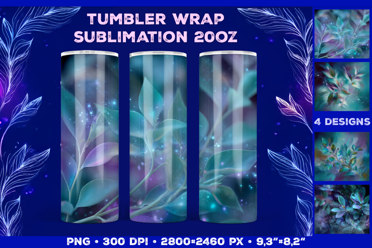 Tumbler Wrap Sublimation Design with Mystic Botanical Glow