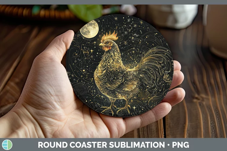 Mystic Glow 01 Chicken Round Coaster Sublimation Coaster Des