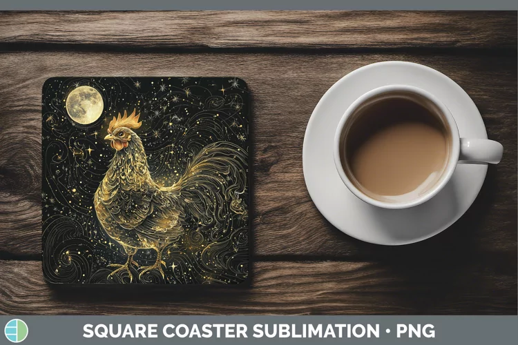 Mystic Glow 01 Chicken Square Coaster Sublimation Coaster De