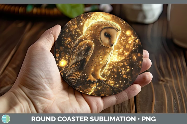 Mystic Glow 01 Owl Round Coaster Sublimation Coaster Designs