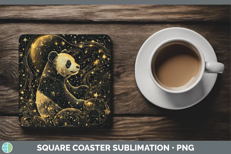 Mystic Glow 01 Panda Square Coaster Sublimation Coaster Desi