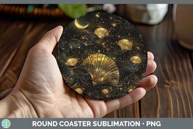 Mystic Glow 01 Seashell Round Coaster Sublimation Coaster De
