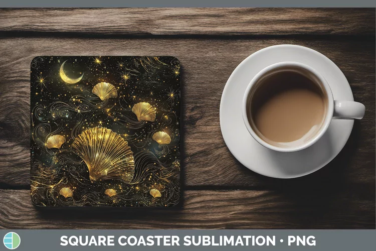 Mystic Glow 01 Seashell Square Coaster Sublimation Coaster D