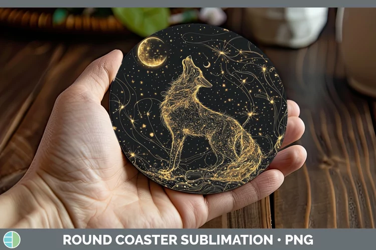 Mystic Glow 01 Wolf Round Coaster Sublimation Coaster Design