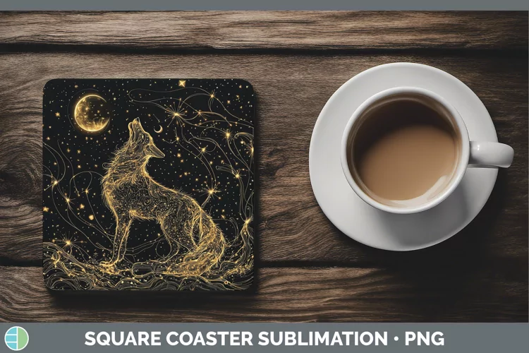 Mystic Glow 01 Wolf Square Coaster Sublimation Coaster Desig