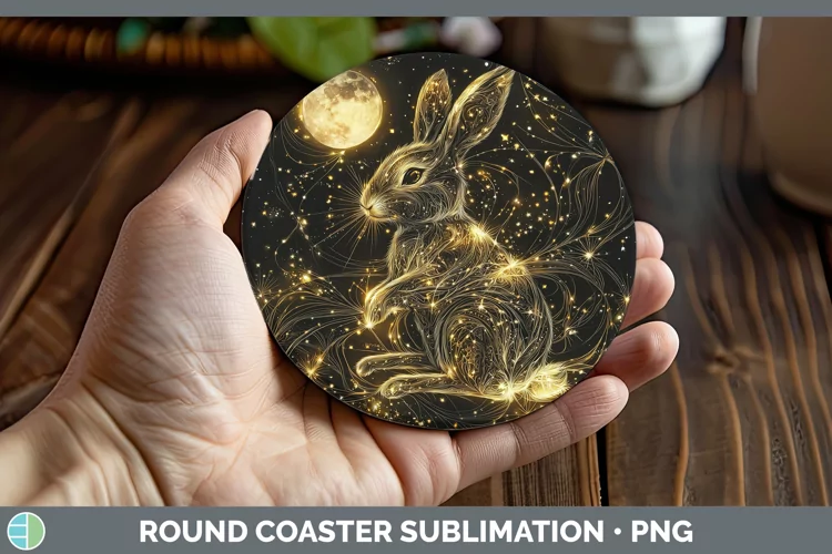 Mystic Glow 02 Bunny Round Coaster Sublimation Coaster Desig