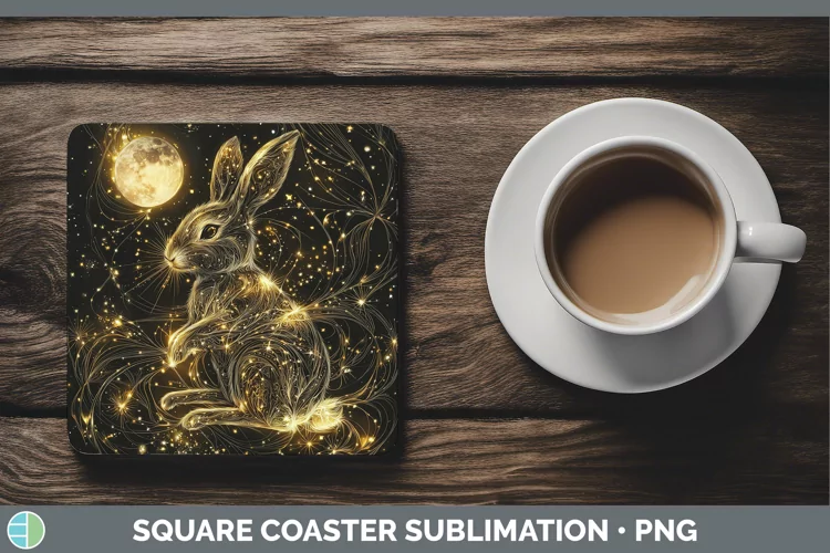 Mystic Glow 02 Bunny Square Coaster Sublimation Coaster Desi