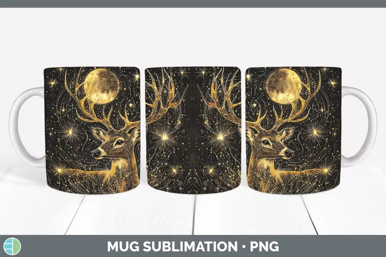 Mystic Glow 02 Deer Mug Wrap Sublimation Coffee Cup Designs
