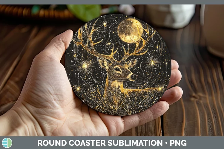 Mystic Glow 02 Deer Round Coaster Sublimation Coaster Design