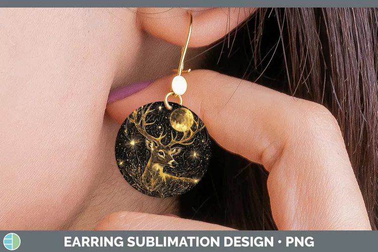 Mystic Glow 02 Deer Round Earrings Sublimation Earrings Desi