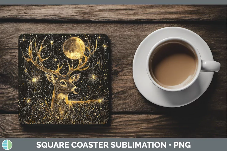 Mystic Glow 02 Deer Square Coaster Sublimation Coaster Desig