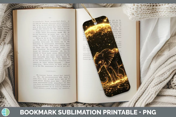 Mystic Glow 02 Elephant Bookmark Sublimation Printable Desig