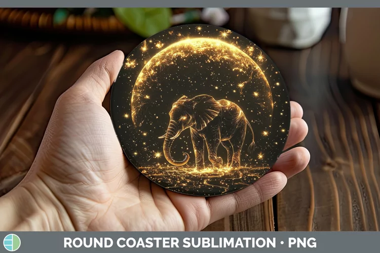 Mystic Glow 02 Elephant Round Coaster Sublimation Coaster De