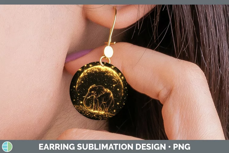 Mystic Glow 02 Elephant Round Earrings Sublimation Earrings