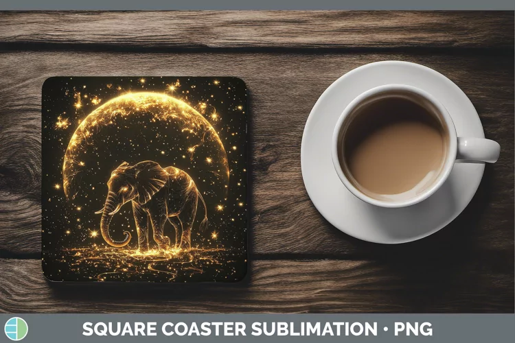 Mystic Glow 02 Elephant Square Coaster Sublimation Coaster D