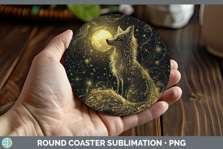 Mystic Glow 02 Fox Round Coaster Sublimation Coaster Designs