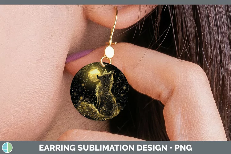 Mystic Glow 02 Fox Round Earrings Sublimation Earrings Desig