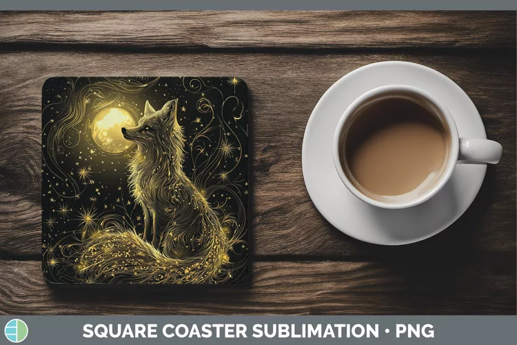 Mystic Glow 02 Fox Square Coaster Sublimation Coaster Design