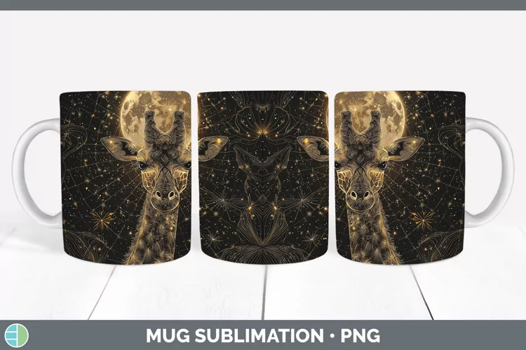 Mystic Glow 02 Giraffe Mug Wrap Sublimation Coffee Cup Desig