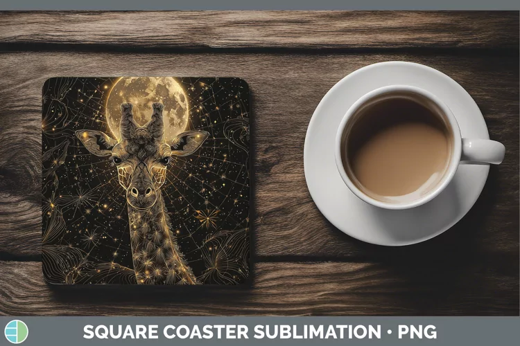 Mystic Glow 02 Giraffe Square Coaster Sublimation Coaster De
