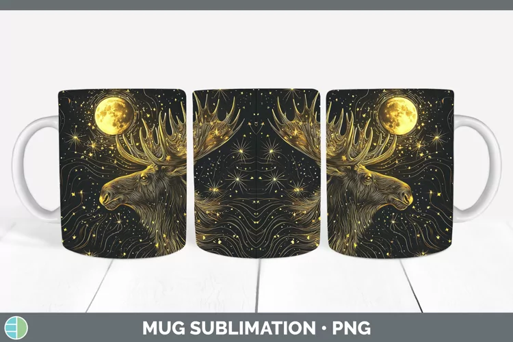 Mystic Glow 02 Moose Mug Wrap Sublimation Coffee Cup Designs