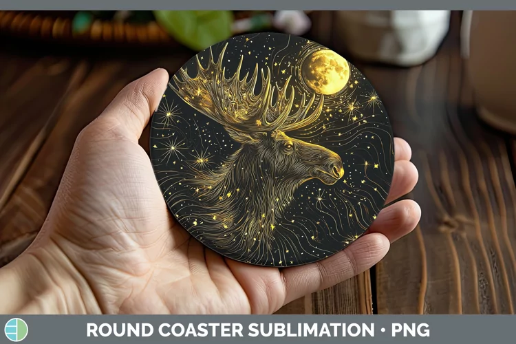 Mystic Glow 02 Moose Round Coaster Sublimation Coaster Desig