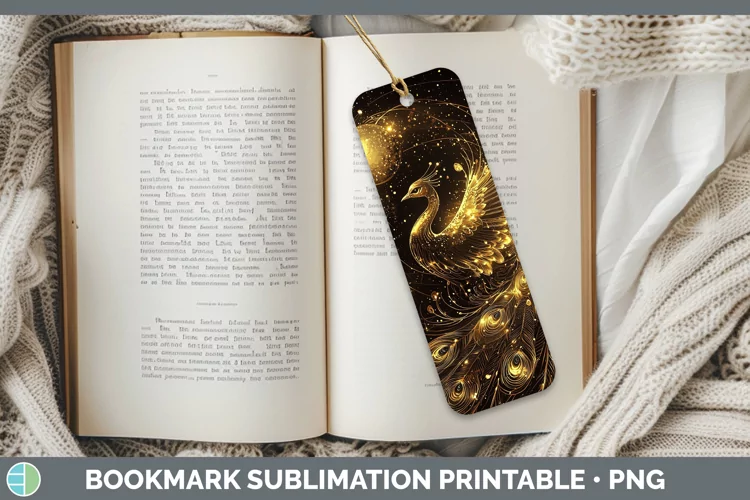 Mystic Glow 02 Peacock Bookmark Sublimation Printable Design