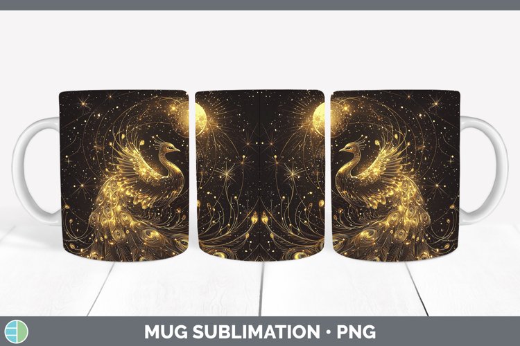 Mystic Glow 02 Peacock Mug Wrap Sublimation Coffee Cup Desig