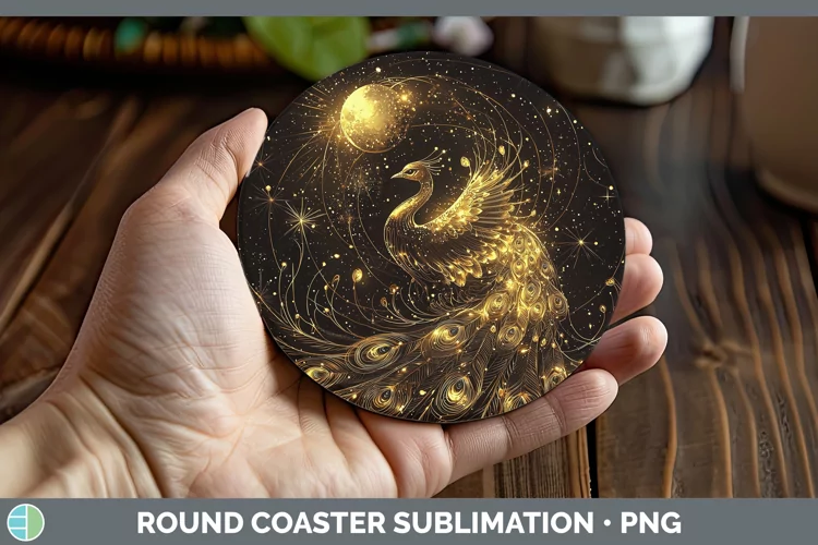 Mystic Glow 02 Peacock Round Coaster Sublimation Coaster Des